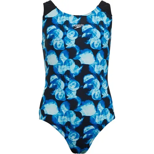 Speedo Junior Girls Allover Splashback Swimsuit Black/Blue