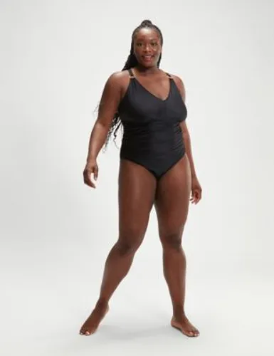 Speedo Womens V-Neck Swimsuit - 18 - Teal, Teal,Black