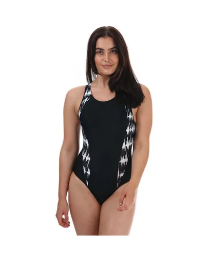 Speedo Womenss Allover Panel Laneback Swimsuit in Black-White Nylon