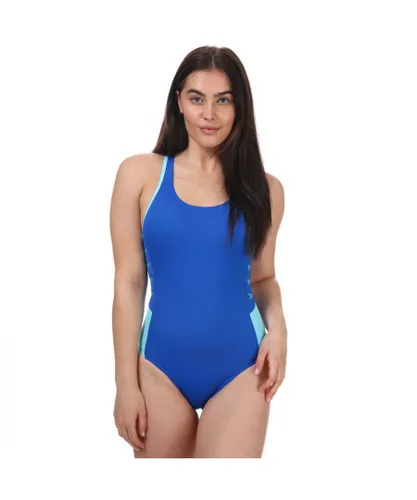 Speedo Womenss Boom Logo Splice Muscleback Swimsuit in Blue
