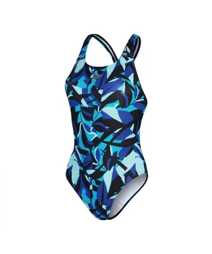 Speedo Womenss Club Training Powerback Swimsuit in black blue Nylon