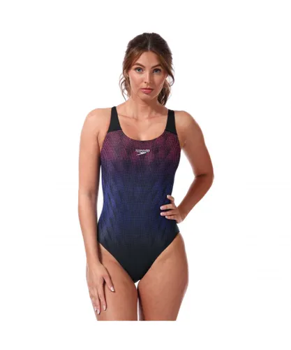 Speedo Womenss Digital Placement Powerback Swimsuit in black pink