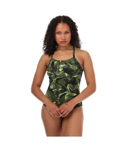 Speedo Womenss Fixed Crossback Swimsuit in black green