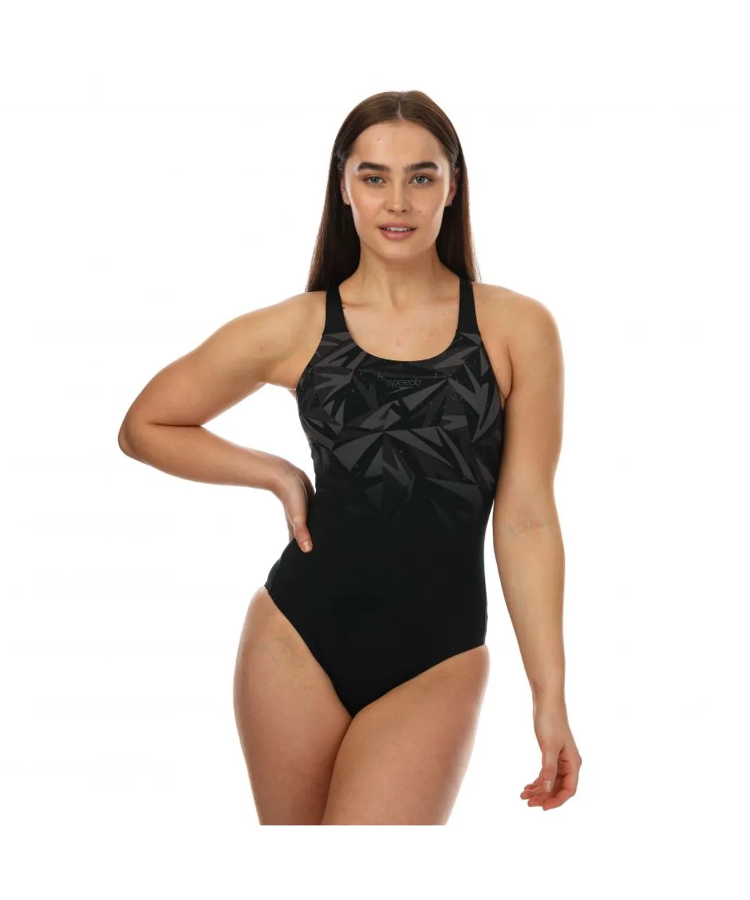 Speedo Womenss Hyperboom Muscleback Swimsuit in Black Grey