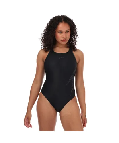 Speedo Womenss Hyperboom Racerback Swimsuit in Black Grey