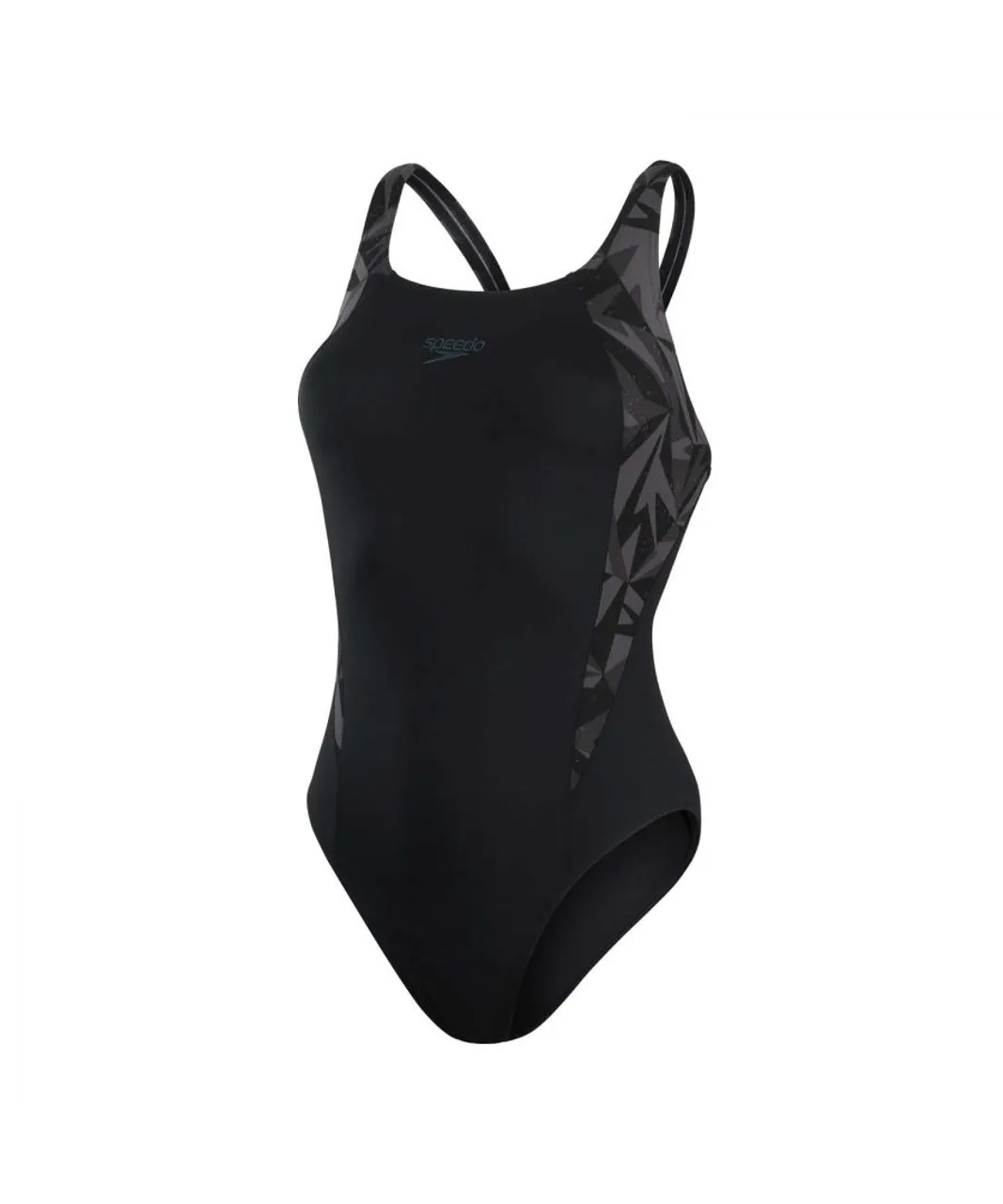 Speedo Womenss Hyperboom Splice Muscleback Swimsuit in Black Grey