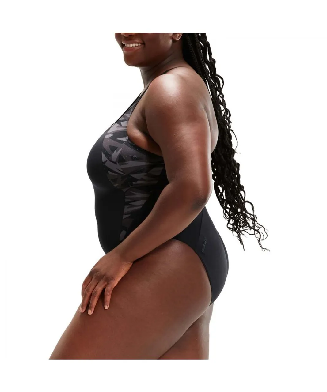 Speedo Womenss Hyperboom Splice Muscleback Swimsuit in Black Grey
