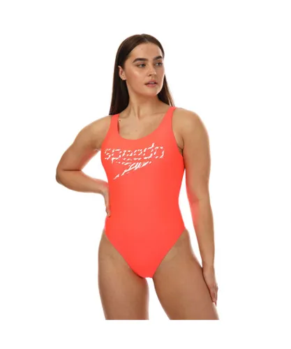 Speedo Womenss Logo Deep U-Back Swimsuit in red white