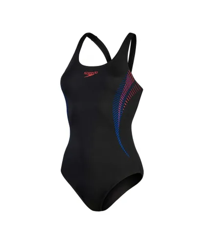 Speedo Womenss Placement Muscleback Swimsuit in Black Red