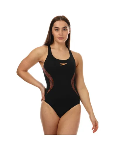 Speedo Womenss Placement Muscleback Swimsuit in Black Red