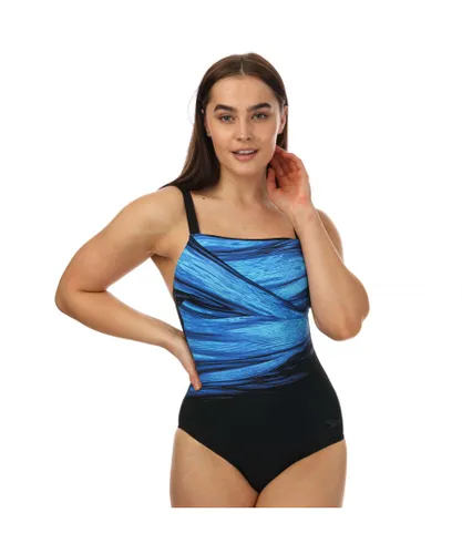 Speedo Womenss Sculpture AmberGlow Printed Swimsuit in black blue Nylon