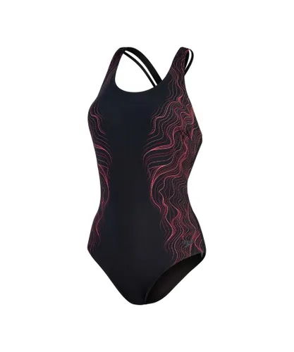 Speedo Womenss Sculpture Calypso Printed Swimsuit in black pink