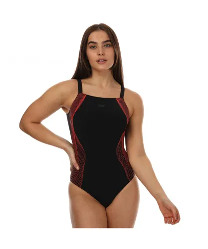 Speedo Womenss Shaping CrystalLux Printed Swimsuit in Black Red