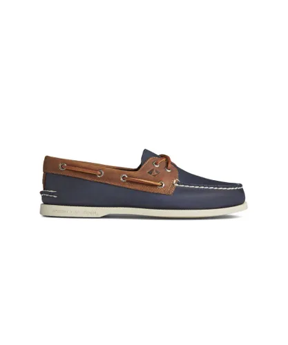 Sperry Mens 'Authentic Original 2 Eye' Navy & Brown Leather Boat Shoe Rubber