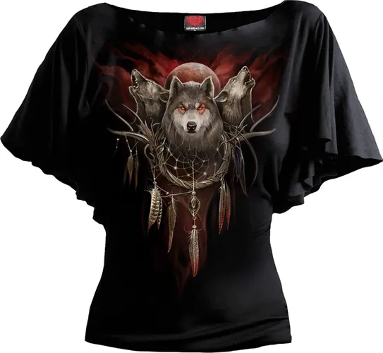 Spiral - Cry of The Wolf - Boat Neck Bat Sleeve Top Black