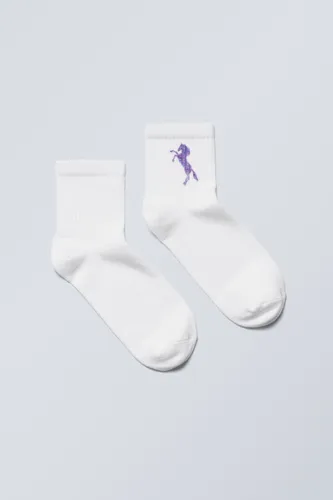 Sport Printed Short Socks - White