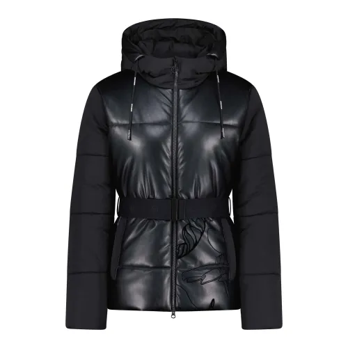 Sportalm , Stylish Down Jacket with Faux Leather Inserts and Hood ,Black female, Sizes: