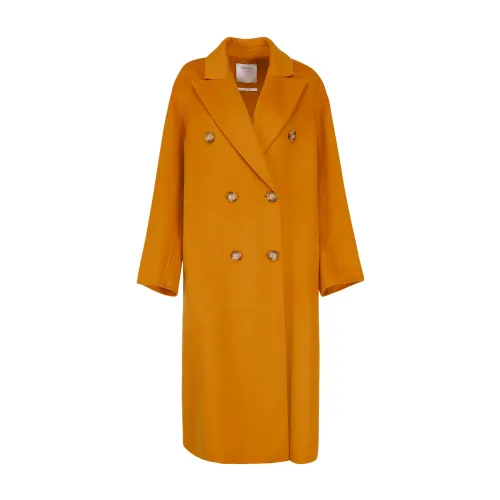 Sportmax , Oversized Double-Breasted Wool Coat ,Orange female, Sizes:
