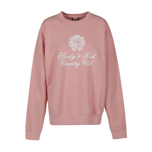 Sporty & Rich , Country Crest Cotton Sweatshirt ,Pink female, Sizes: