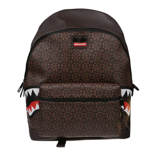Sprayground , Emperor Side Backpack - Sharks in Paris Check ,Brown male, Sizes: ONE SIZE