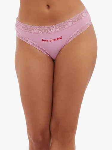 Squish x Playful Promises Feel Good Embroidered Jersey Bikini Knickers, Love Yourself, Pink - Pink - Female