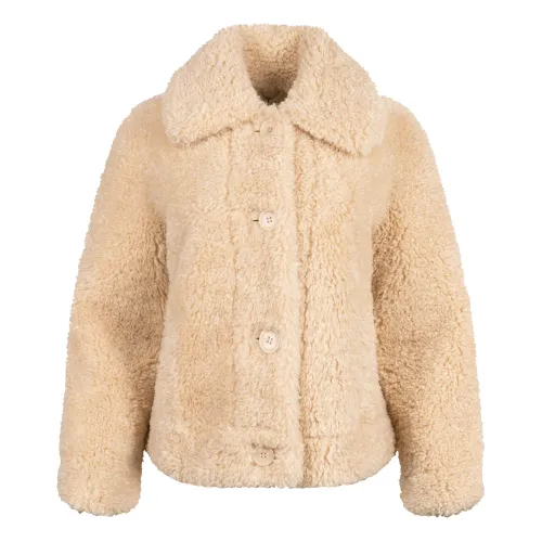 Stand Studio , Melina Jacket - Sand Faux Fur Boxy Coat ,Beige female, Sizes: