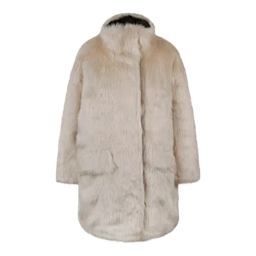 Stand Studio , Mid-Length Wool Blend Faux Fur Coat ,White female, Sizes: