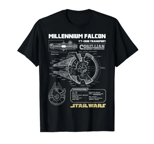 Star Wars Gold Millennium Falcon Schematics T-Shirt
