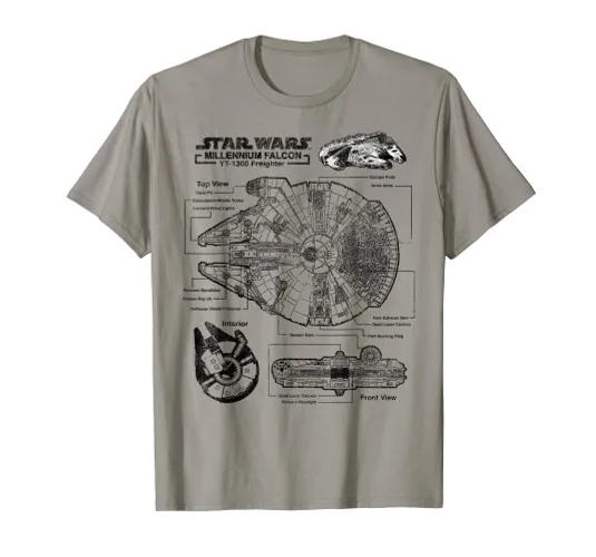 Star Wars Millennium Falcon Detailed Schematics T-Shirt