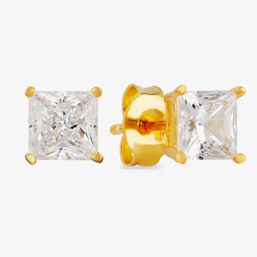 Starbright Gold 5mm Four Claw Square-Cut Cubic Zirconia Stud Earrings E304(5X5M) 3A GP