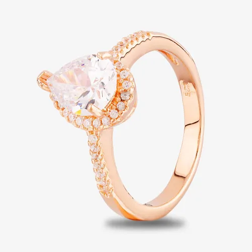 Starbright Rose Pear-Cut Cubic Zirconia Halo Shouldered Ring R6163 3A RGP 56