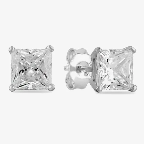 Starbright Silver 6mm Four Claw Square-Cut Cubic Zirconia Stud Earrings E304(6X6M) 3A