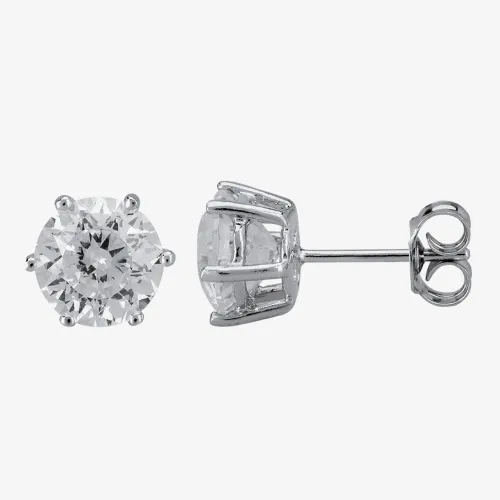 Starbright Silver 8mm Six Claw Cubic Zirconia Stud Earrings E2177(8M) 3A