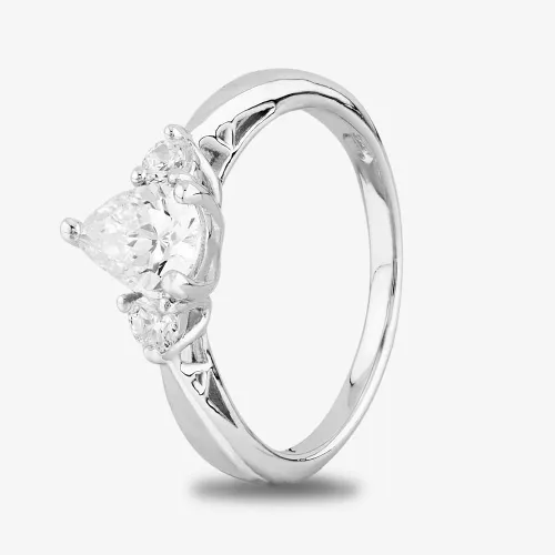 Starbright Silver Pear-cut and Round Cubic Zirconia Trilogy Ring R6702 3A (54)