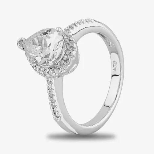 Starbright Silver Pear-Cut Cubic Zirconia Halo Shouldered Ring R6163 3A (52)