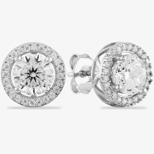 Starbright Silver Round Cubic Zirconia Halo Stud Earrings THB-02E (3A)