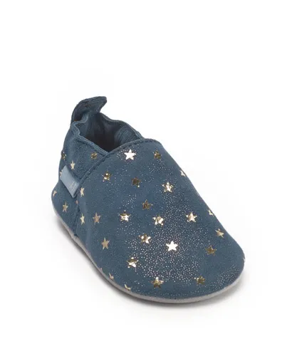 Start-Rite Baby Unisex Fable Slip On Soft Leather Pram Shoes - Blue Star - Blue/Navy