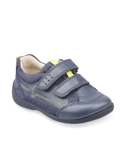 Start-Rite Boys Zigzag Navy Leather Double Rip Tape Kids Shoes
