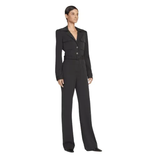 Staud , Belted Suiting Jumpsuit with Flap Pockets ,Black female, Sizes: