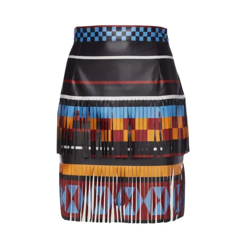 Stella Jean , Geometric Fringed Faux Leather Mini Skirt ,Multicolor female, Sizes: