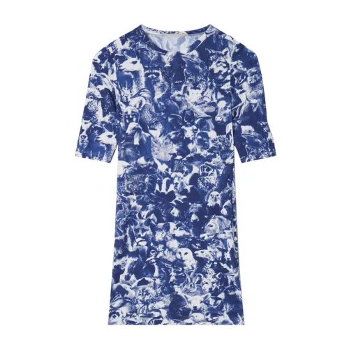 Stella McCartney , Animal Forest Print Mini Dress ,Blue female, Sizes: