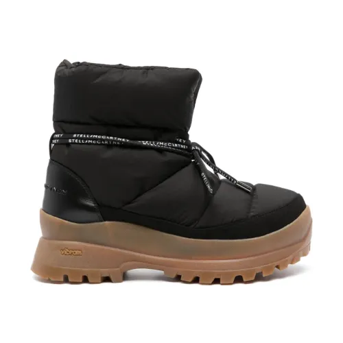 Stella McCartney , Black Flat Winter Boots with Puffy Logo-Print Strap ,Black female, Sizes: