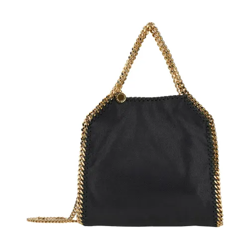 Stella McCartney , Black Fold-over Tote Bag with Chain Detail ,Black female, Sizes: ONE SIZE