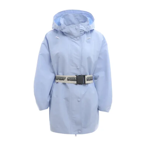 Stella McCartney , Blue Nylon Jacket with Logoed Belt ,Blue female, Sizes: