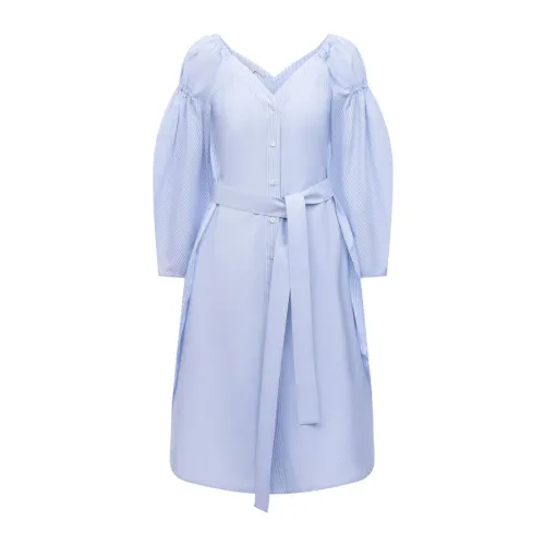 Stella McCartney , Cotton Dress with Button Closure and Removable Belt ,Blue female, Sizes: