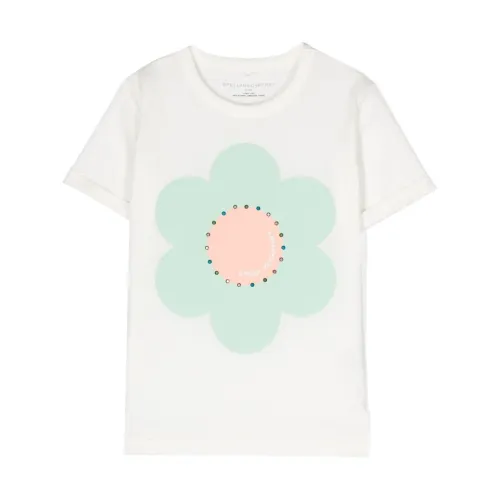 Stella McCartney , Flower Print Ivory T-shirt ,Beige female, Sizes: