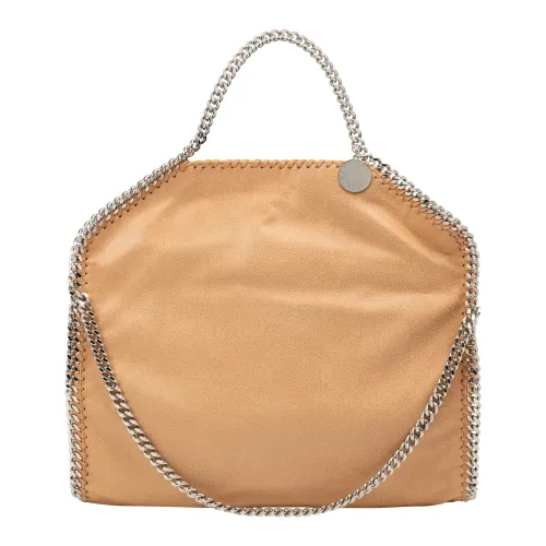 Stella McCartney , Fold Over Handbag with Charm and Logo ,Beige female, Sizes: ONE SIZE