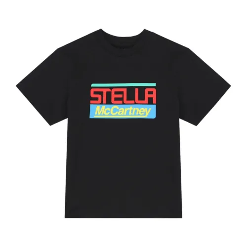 Stella McCartney , Kids Black T-shirt with Multicolor Logo Print ,Black male, Sizes: