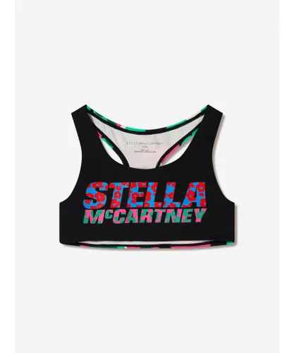 Stella Mccartney Kids Girls Cropped Floral Logo Sports Top - Black polyamid