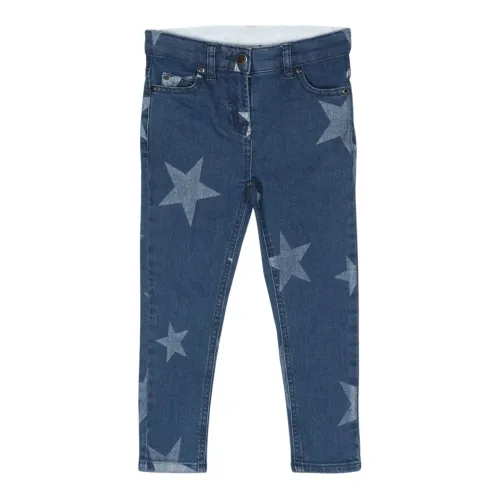Stella McCartney , Kids Slim Fit Dark Blue Denim Jeans with All-Over Star Print ,Blue female, Sizes: